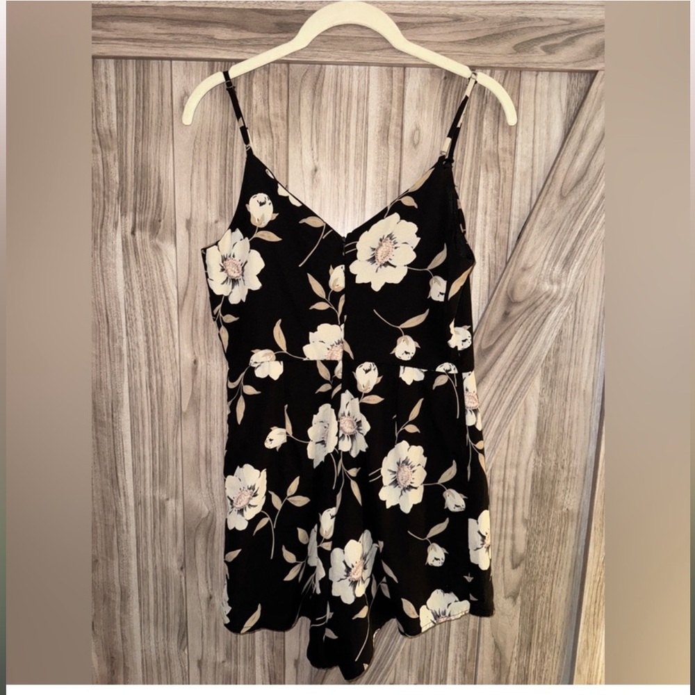 Lulu's Black and Cream Floral Romper